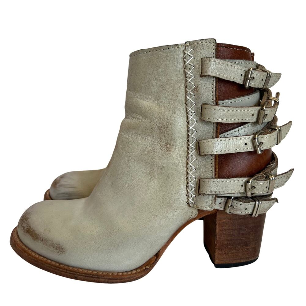 Freebird Hermosa Boot Heeled Strappy Buckle Leather Ankle Booties Size 8